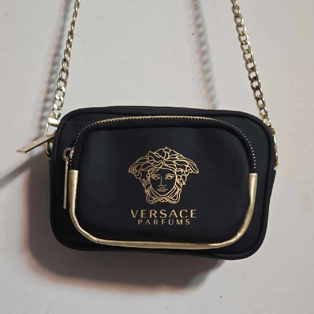 Versace Parfumes  Black Crossbody Bag with Gold Chain